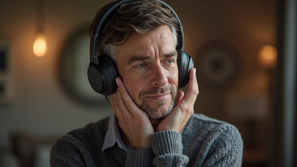 Volwassene die naar Nederlands luistert, koptelefoon, oefening