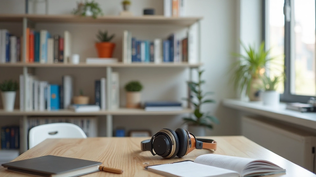 Nederlands spraaktraining in een moderne leeromgeving met koptelefoons en leermaterialen